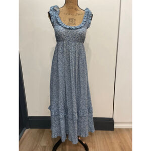 HATCH Blue and White Floral Ruffle Maxi Dress XS 0 Bump Friendly Cottagecore